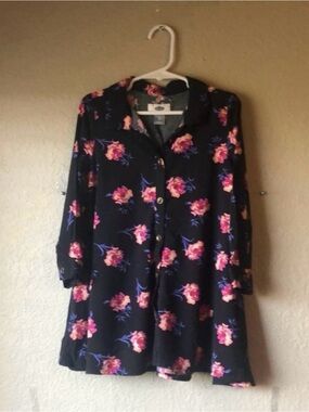 Old Navy Dress Girls Black Floral Long Sleeve Button Down Dress Toddler Girls 4T